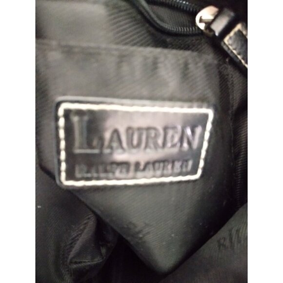 Lauren Ralph Lauren Large Black Leather Tote Bag Double Handles Lots Of Pockets - Picture 9 of 11